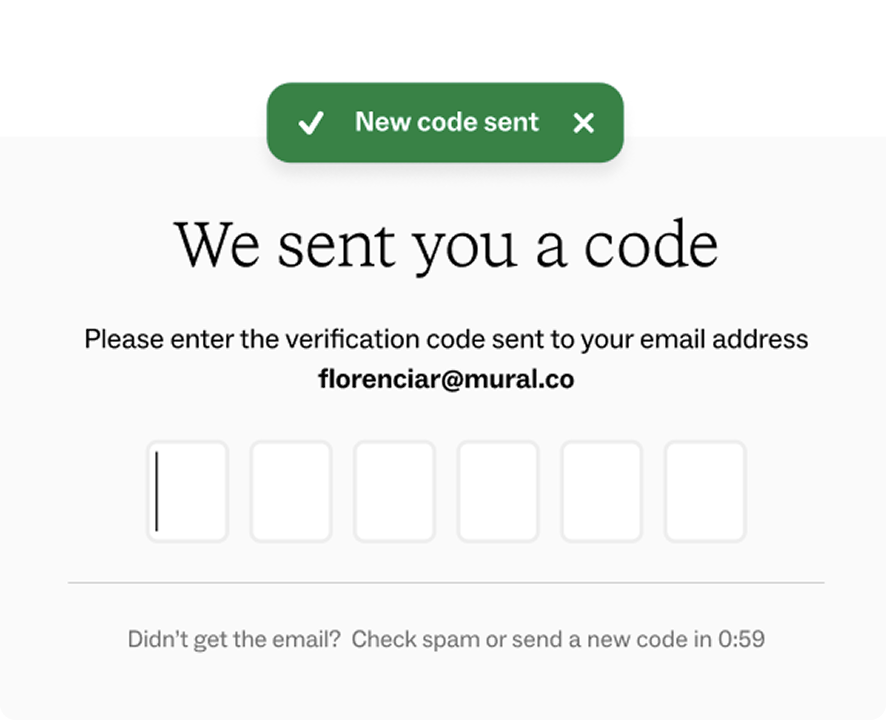 After: verification code screen